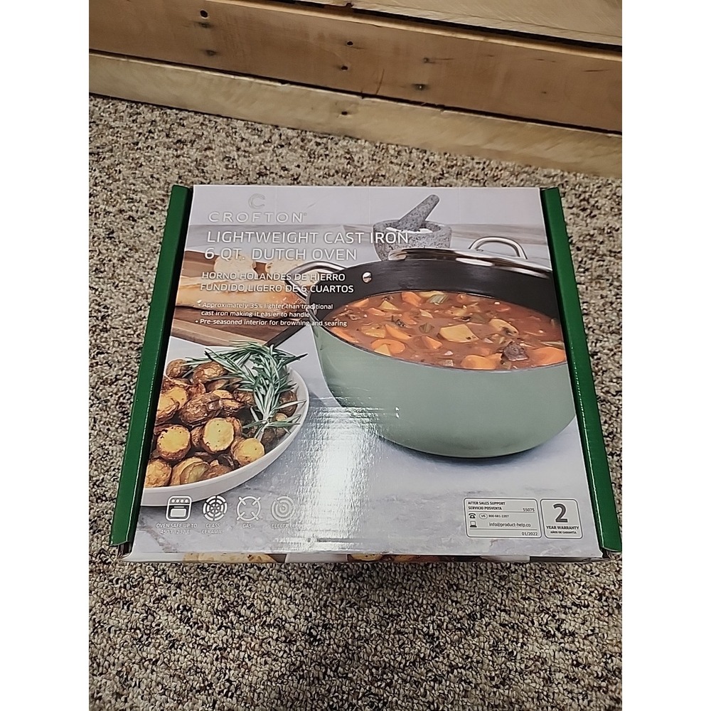 Crofton Lightweight Cast Iron Enamel 6 Quart Dutch Oven Cream NEW In Box Sealed